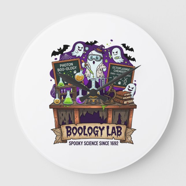 Boology Lab Spooky Science Ghost Scientist Potions Large Clock (Front)
