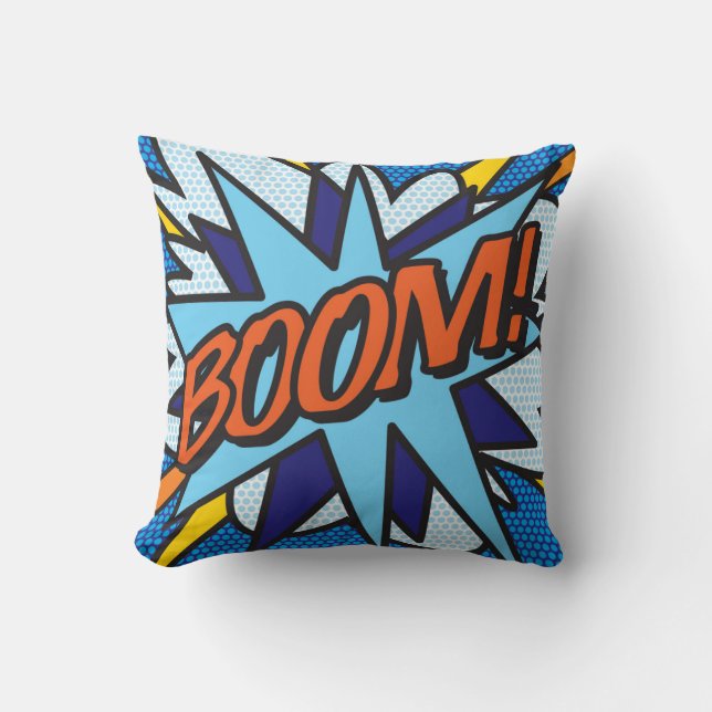 BOOM BANG Fun Retro Comic Book Pop Art Throw Pillow (Front)