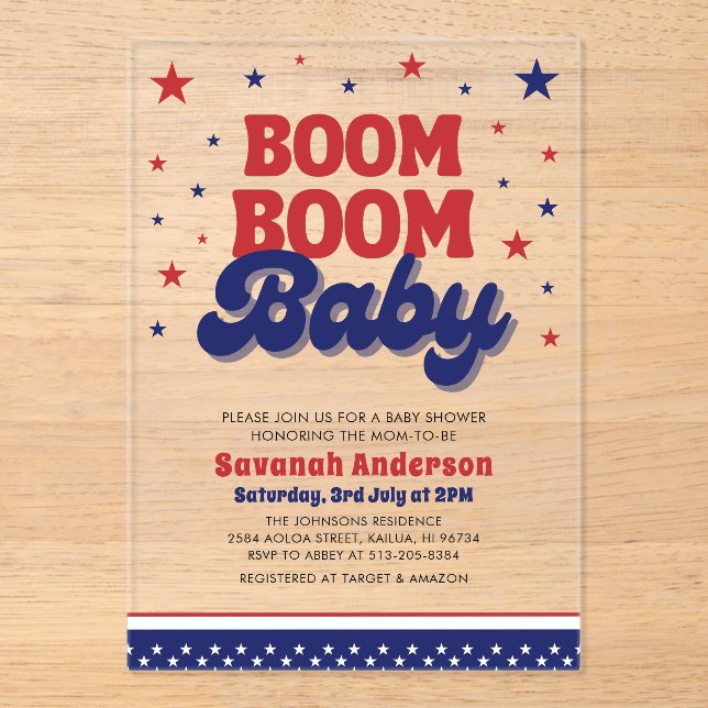 Boom Boom Baby 4th July Patriotic Baby Shower  Acrylic Invitations (Front)