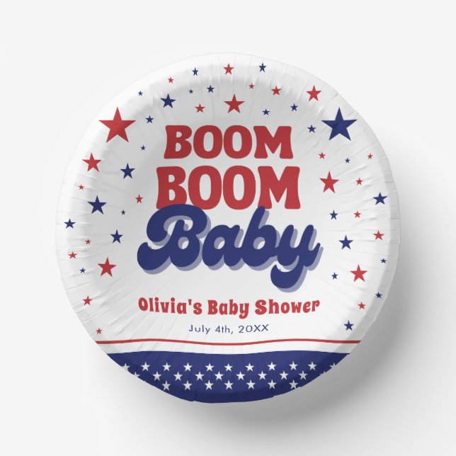 Boom Boom Baby 4th July Patriotic Baby Shower  Paper Plate (Front)