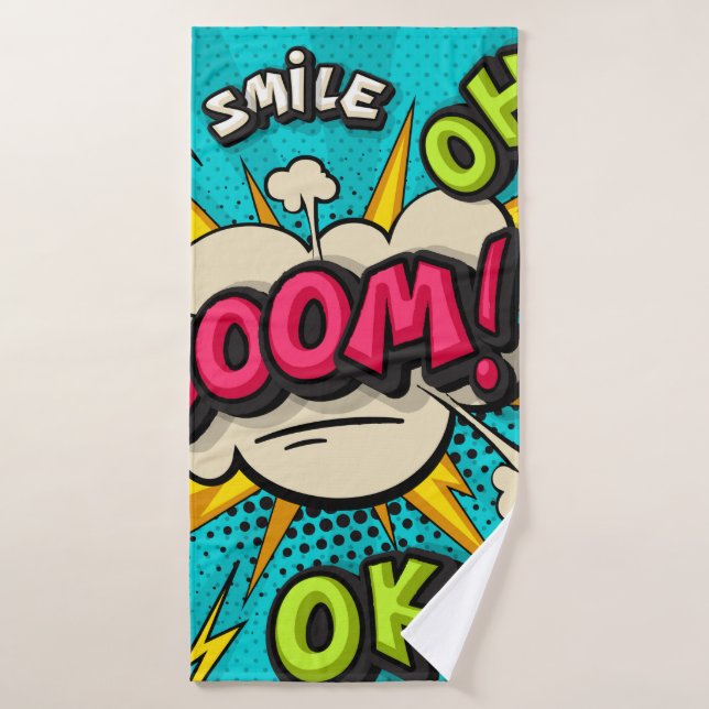 Boom pop art cloud bubble. Smile, wow, pow, cool,  Bath Towel (Bath Towel)