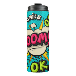 Boom pop art cloud bubble. Smile, wow, pow, cool,  Thermal Tumbler