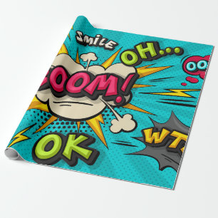 Boom pop art cloud bubble. Smile, wow, pow, cool,  Wrapping Paper