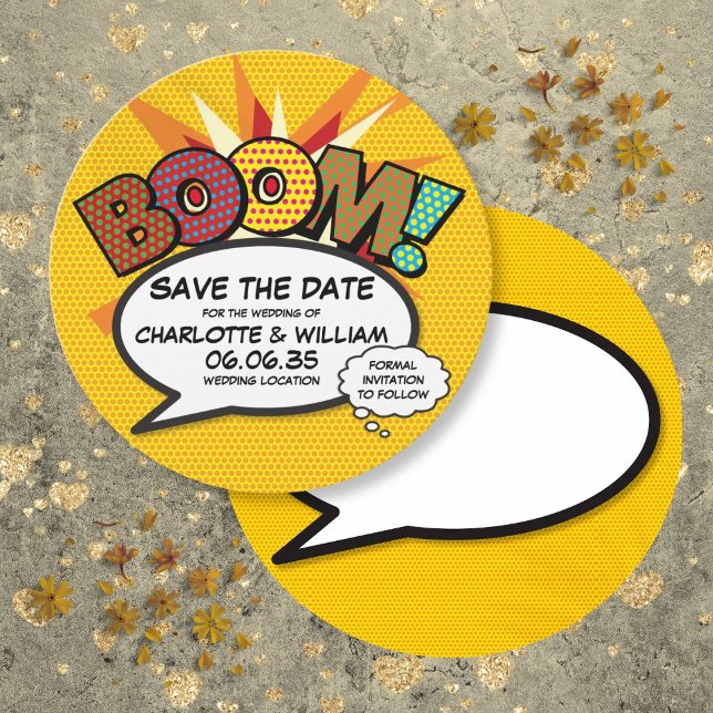 BOOM Save the Date Fun Retro Comic Book Pop Art (BOOM Fun Modern Comic Book Pop Art Save The Date)