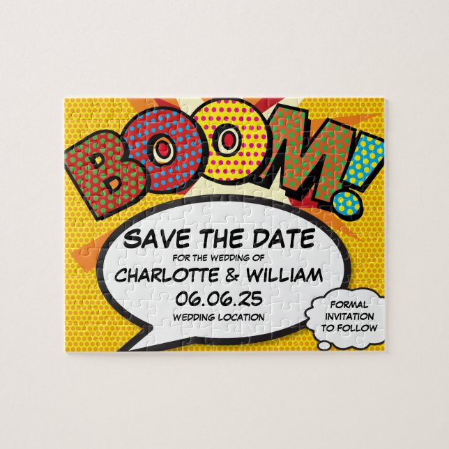 BOOM Save the Date Fun Retro Comic Book Pop Art Jigsaw Puzzle (Horizontal)