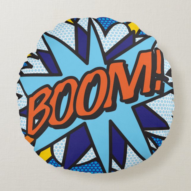 BOOM ZOOM Funny Cool Modern Comic Book Stylish Round Pillow (Front)