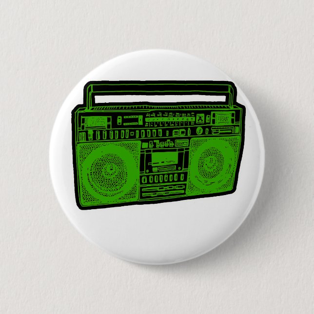 boombox ghetto blaster radio 2 inch round button (Front)