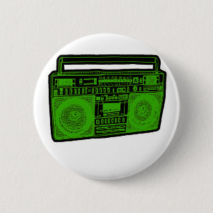 boombox ghetto blaster radio 2 inch round button
