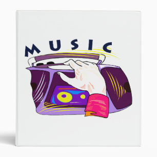 Boombox radio and hand graphic, word Music Binder