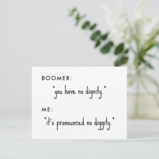 boomer no diggity joke postcard