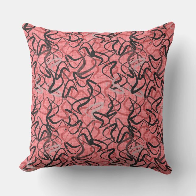 Boomerang Fifties | Pink, Grey and Black Throw Pillow (Front)