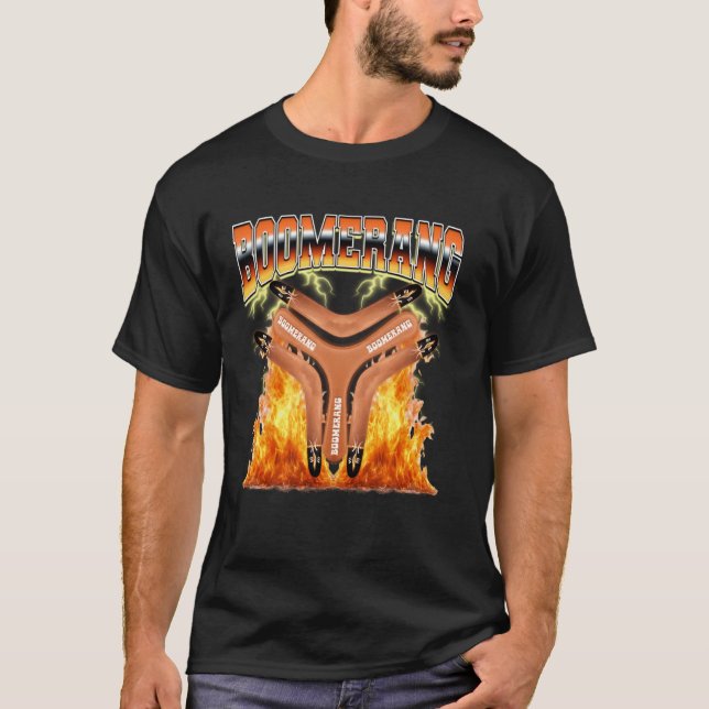 Boomerang Throwing 90s Flames T-Shirt (Front)