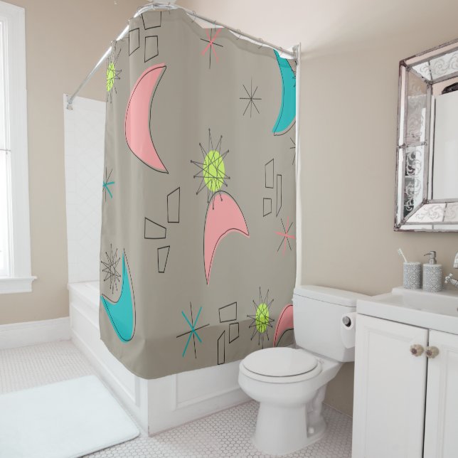 Boomerangs and Starbursts Shower Curtain (In Situ)