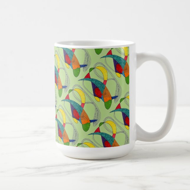 "Boomerangs on Green Tiled" Abstract Design Mug (Right)