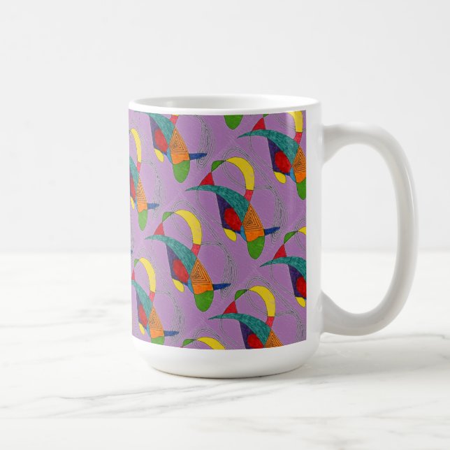 "Boomerangs on Purple Tiled" Abstract Design Mug (Right)