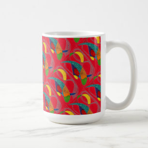 "Boomerangs on Red Tiled" Abstract Design Mug