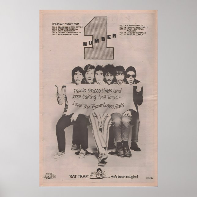 BOOMTOWN RATS - 1977 affiche originale NME - Rat (Devant)