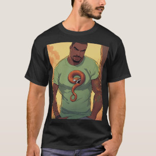 Boondocks-Style Man with Snake: Cartoon Illustrati T-Shirt