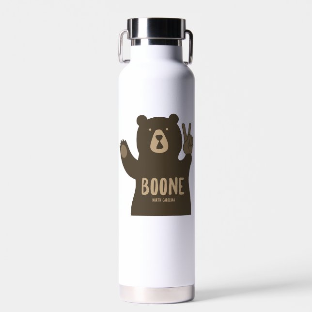 Boone North Carolina Peace Bear Water Bottle (Front)