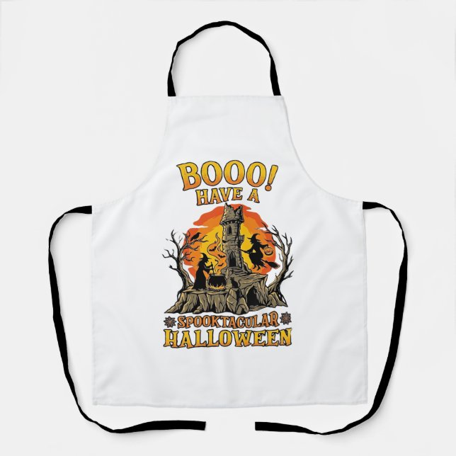 Booo Spooktacular Halloween Witch Cauldron Castle  Apron (Front)