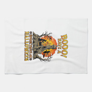 Booo Spooktacular Halloween Witch Cauldron Castle Kitchen Towel