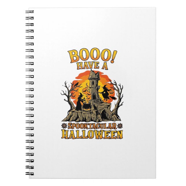 Booo Spooktacular Halloween Witch Cauldron Castle  Notebook (Front)