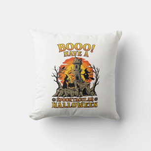 Booo Spooktacular Halloween Witch Cauldron Castle Throw Pillow