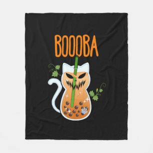 Boooba Kawaii Boba Tea Drink Cat Lover Halloween G Fleece Blanket
