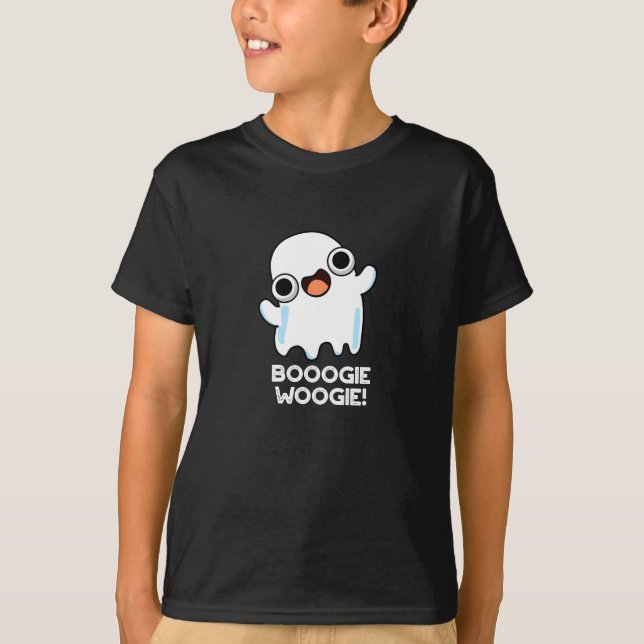 Booogie Woogie Funny Music Ghost Pun Dark BG T-Shirt (Front)