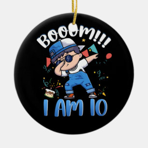 Booom I Am 10 Year Old 10th Birthday Party Dabbing Ceramic Ornament