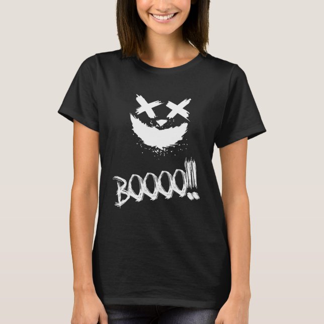 BOOOO Scary Pumpkin Face Halloween T-Shirt (Front)