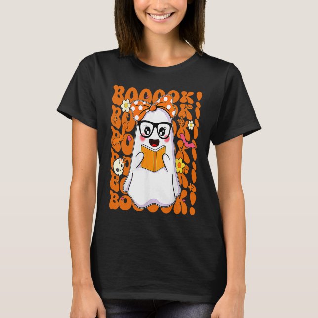 Booooks Ghost Boo Read Books Library Teacher Hallo T-Shirt (Front)