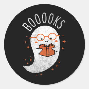 Booooks Ghost Funny Halloween Teacher Book Library Classic Round Sticker