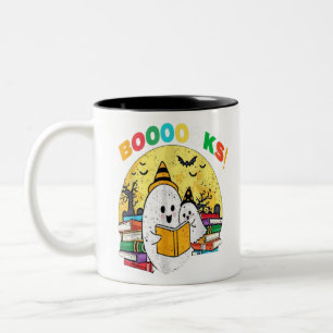 Booooks Ghost Funny Halloween Teacher Book Library Two-Tone Coffee Mug