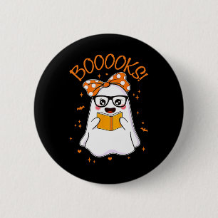 Booooks Ghost Halloween Women Teacher Book Library 2 Inch Round Button
