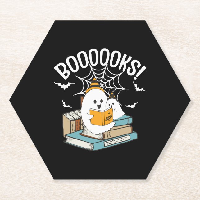 Booooks Ghost Read Books Halloween Funny Reading Paper Coaster (Front)