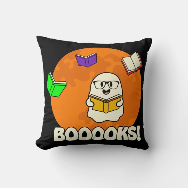 Booooks Ghost Reading Books Funny Throw Pillow (Front)