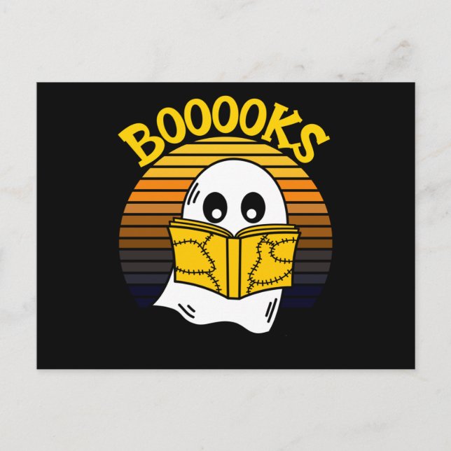 Booooks Ghost reading books halloween Postcard (Front)