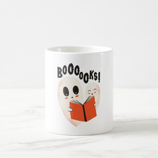 Booooks Ghost Reading Halloween Coffee Mug (Center)