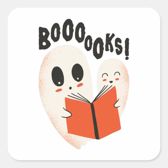 Booooks Ghost Reading Halloween Square Sticker (Front)