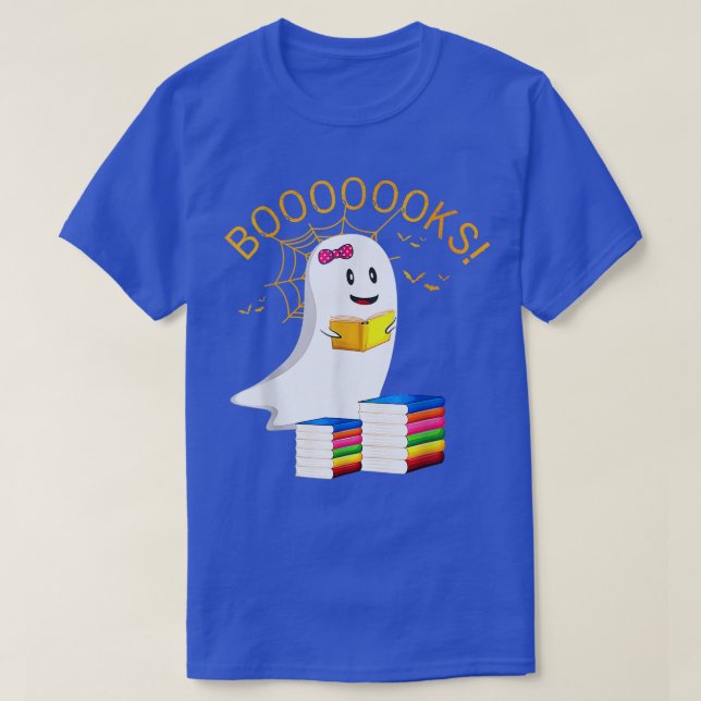 Booooks Halloween Ghost Reading Library Book Lover T-Shirt (Design Front)