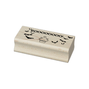 Booooo!Cute Cupcake Ghost and Bats  Rubber Stamp
