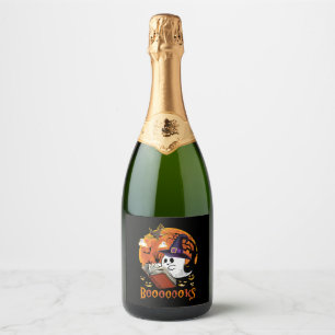Booooooks Boo Reading Books Halloween  Sparkling Wine Label