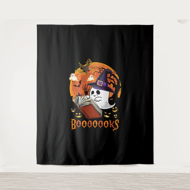 Booooooks Boo Reading Books Halloween  Tapestry (Front)