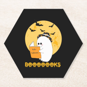 Booooooks Shirt Boo Read Books Halloween Paper Coaster