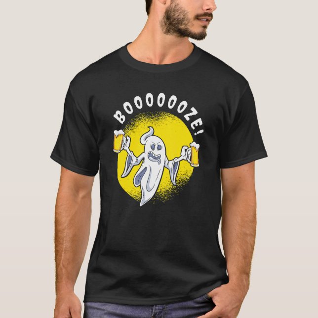 Booooooze Beer Drinking Ghost T-Shirt (Front)