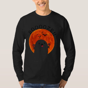Booooze Halloween  Boo Drinking Wine Funny Hallowe T-Shirt