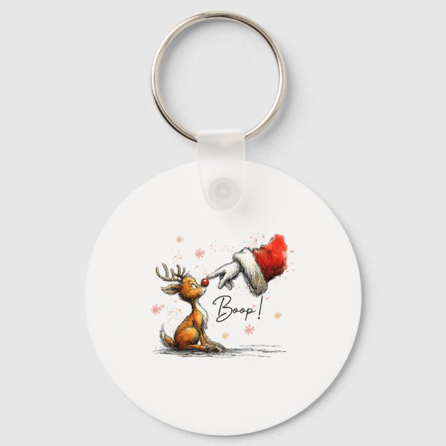 Boop Funny Santa Farmer Reindeer Cute Christmas Ho Keychain (Front)