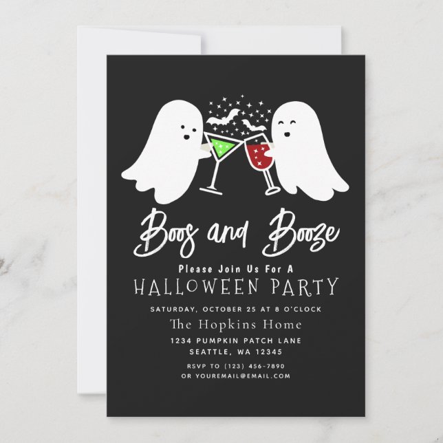 Boos and Booze Adult Halloween Party Inv Invitation (Front)