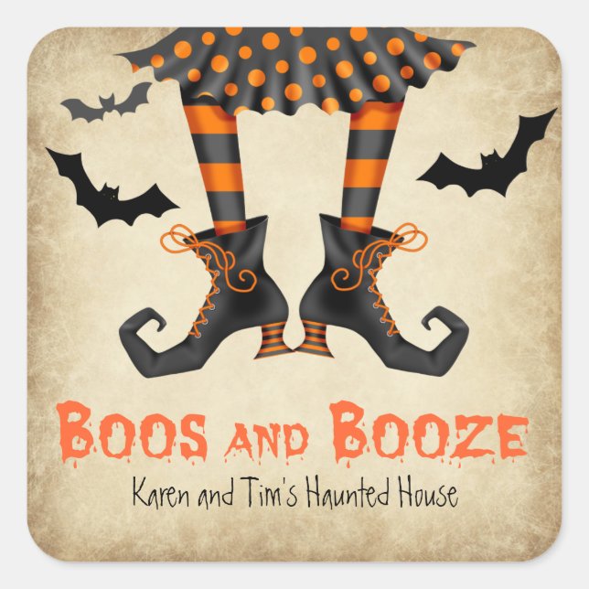 Boos and Booze Adult Halloween Party Square Sticker (Front)